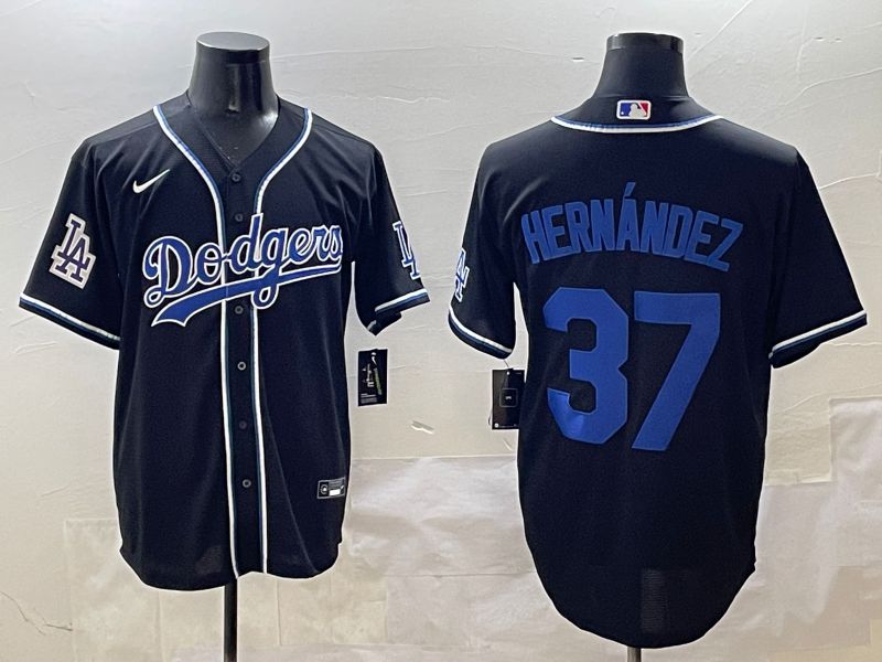 Men 2025 Los Angeles Dodgers #37 Hernandez Black Three generations Fashion Nike MLB Jersey style 13